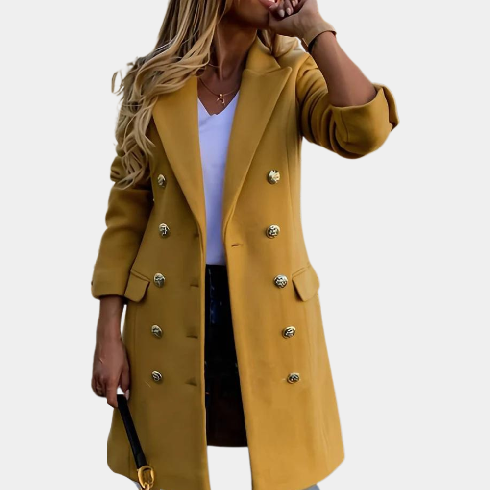 Trench long en laine mélangée pour femme automne à coupe cintrée élégante Elvira