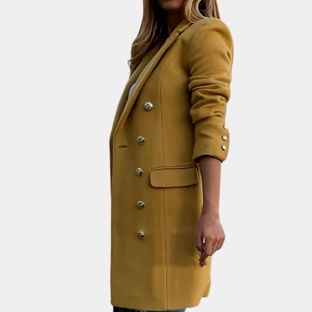 Trench long en laine mélangée pour femme automne à coupe cintrée élégante Elvira