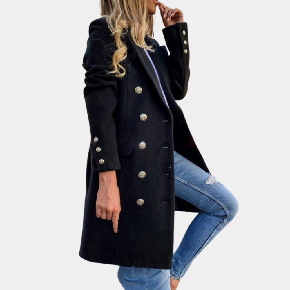 Trench long en laine mélangée pour femme automne à coupe cintrée élégante Elvira