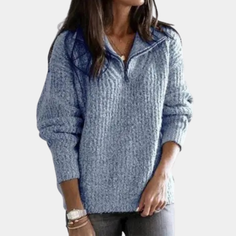 Pull pour femme automne chaud texturé en maille avec col zippé Élise