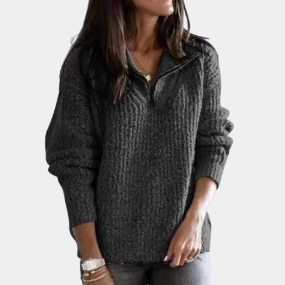 Pull pour femme automne chaud texturé en maille avec col zippé Élise