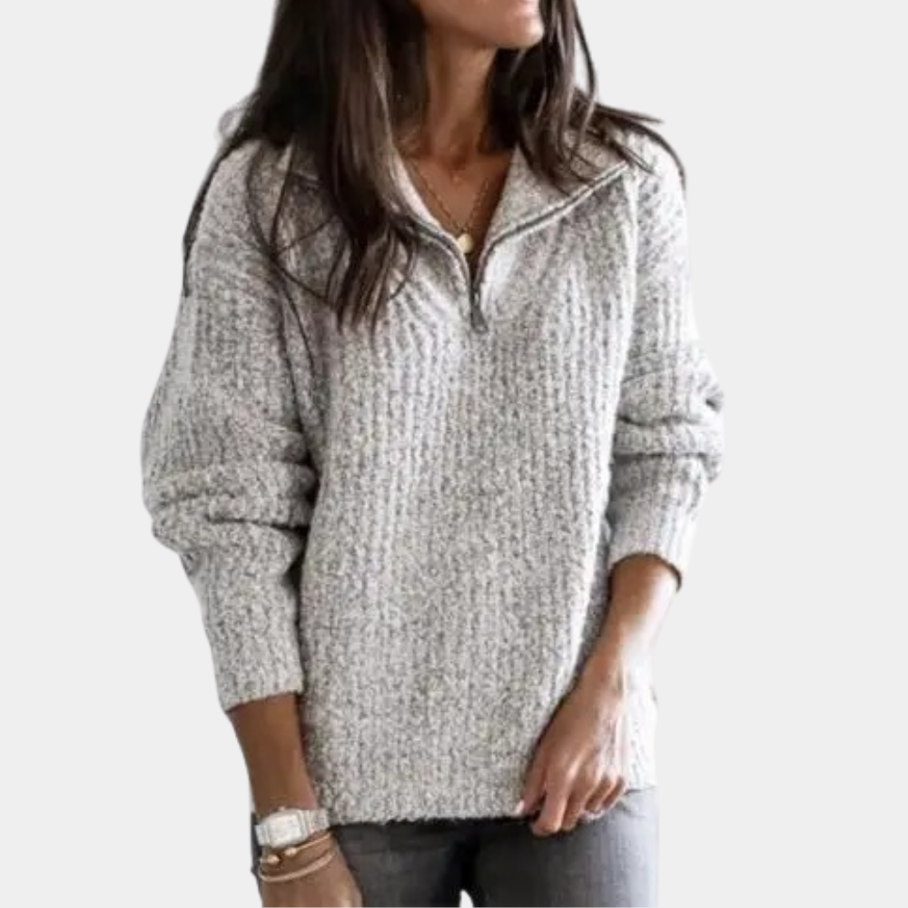 Pull pour femme automne chaud texturé en maille avec col zippé Élise