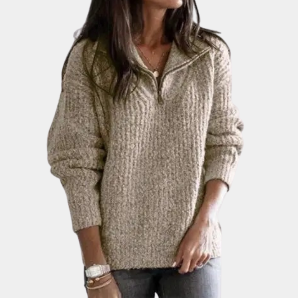 Pull pour femme automne chaud texturé en maille avec col zippé Élise