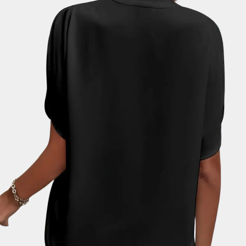 Blouse unie à col V et manches courtes – élégance légère et style polyvalent