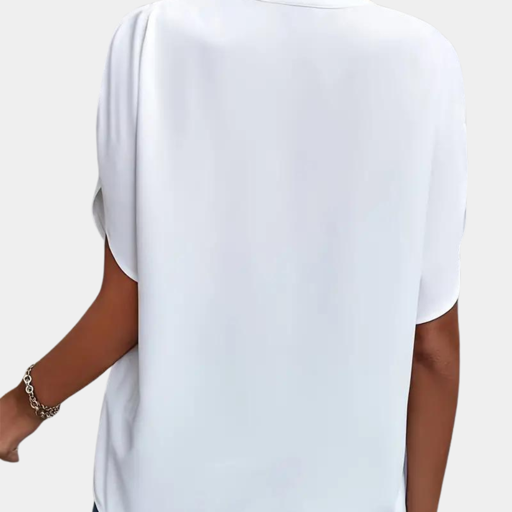 Blouse unie à col V et manches courtes – élégance légère et style polyvalent