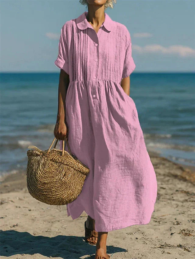 Robe en lin et coton boutonnée à coupe fluide