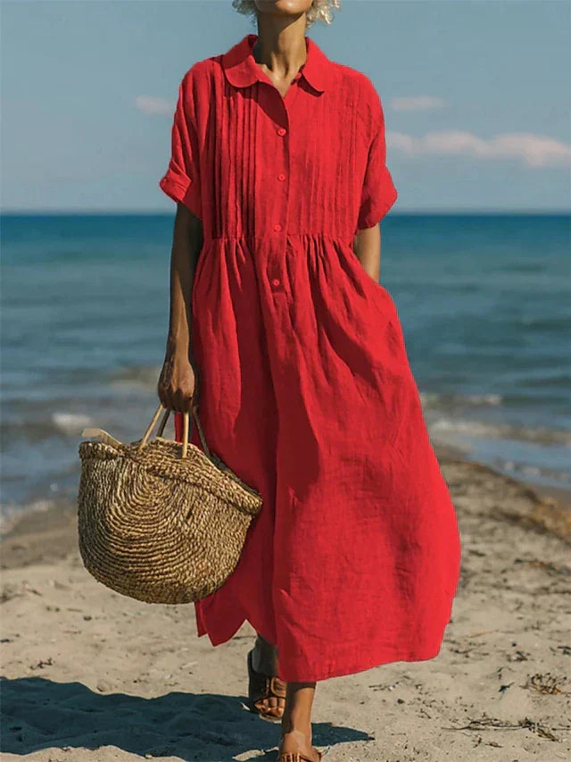 Robe en lin et coton boutonnée à coupe fluide