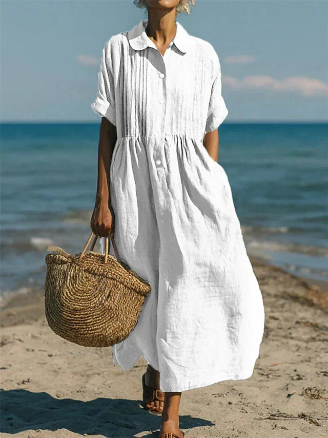 Robe en lin et coton boutonnée à coupe fluide