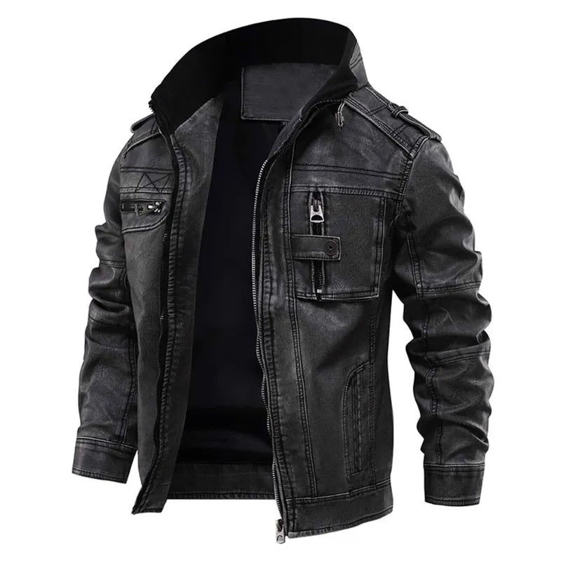 Veste en similicuir zippée pour homme automne au style motard à coupe ajustée Alpha
