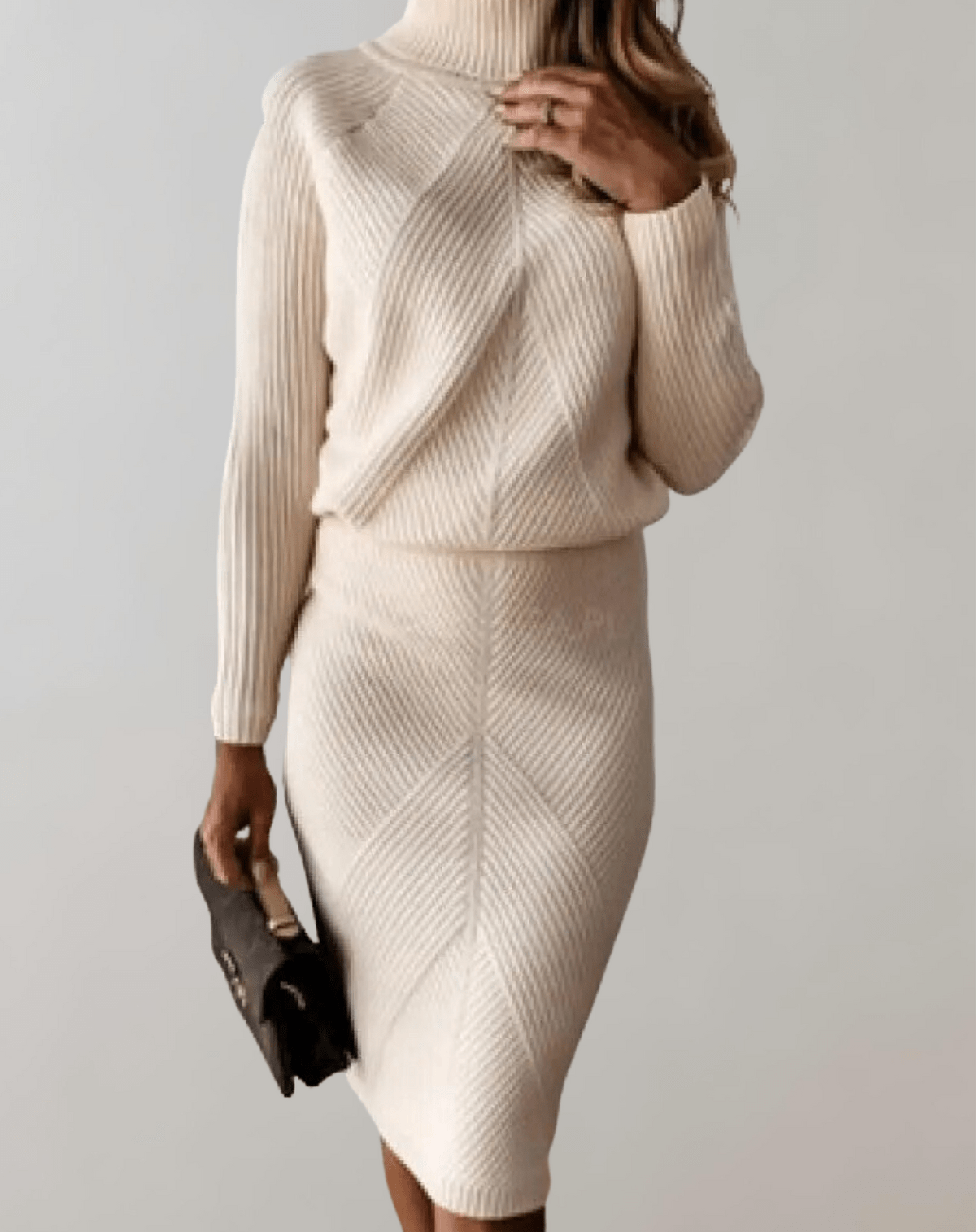 Mila – Ensemble deux pièces en maille avec col roulé et jupe ajustée femme