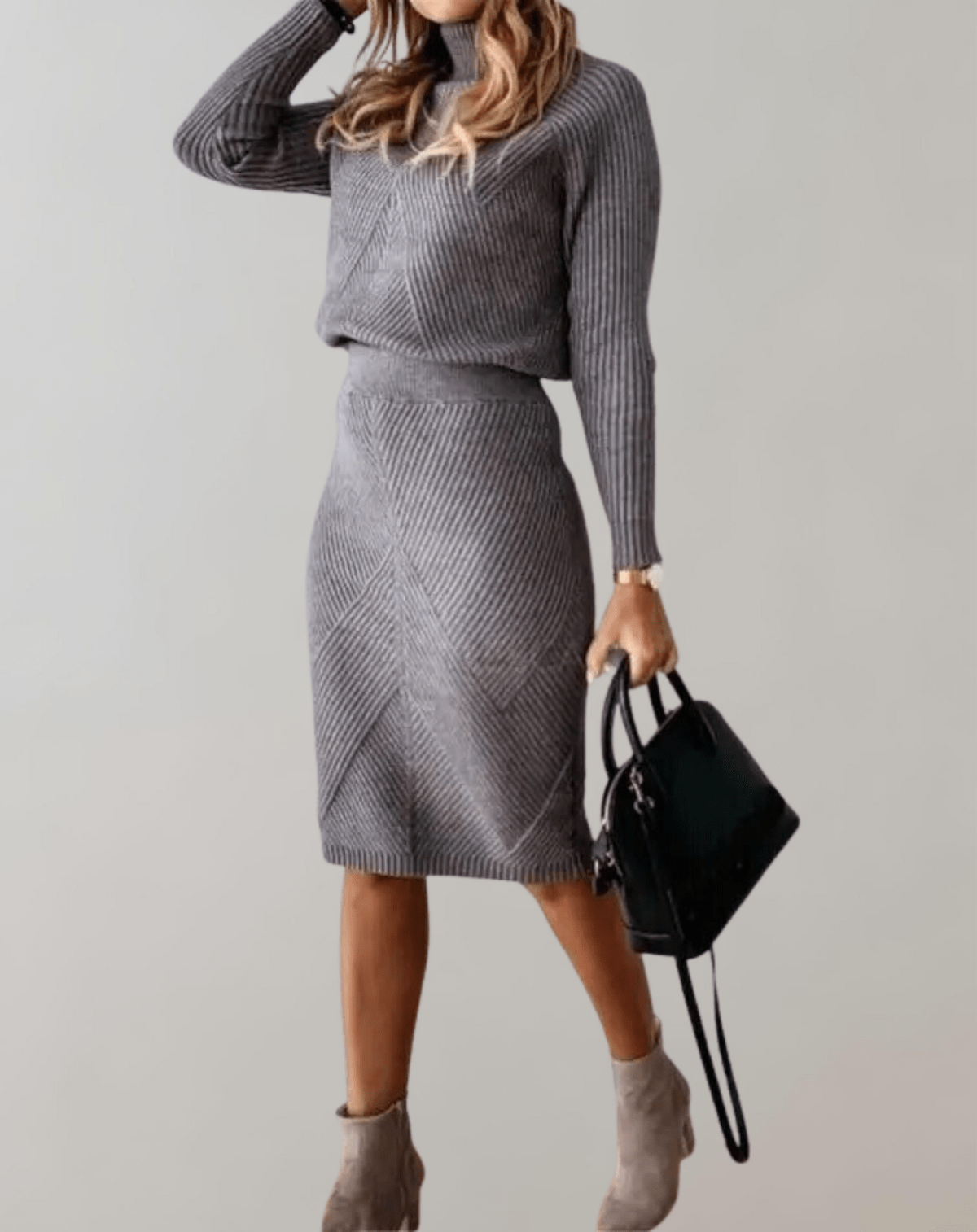 Mila – Ensemble deux pièces en maille avec col roulé et jupe ajustée femme
