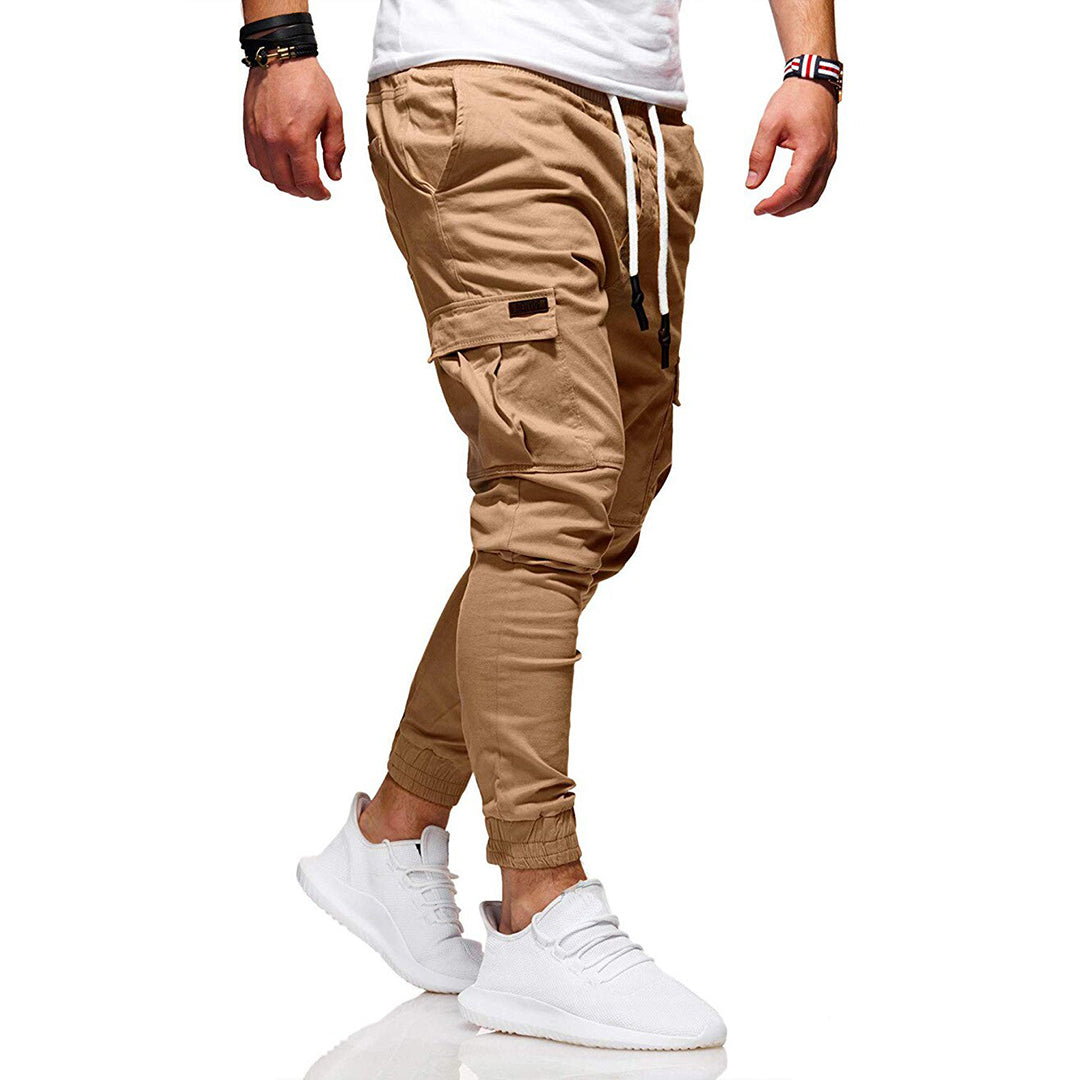 Pantalon cargo pour homme automne poches multiples en coton respirant avec coupe fuselée Adrien