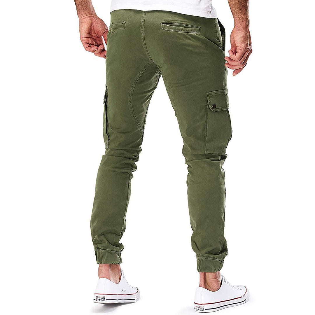 Pantalon cargo pour homme automne poches multiples en coton respirant avec coupe fuselée Adrien