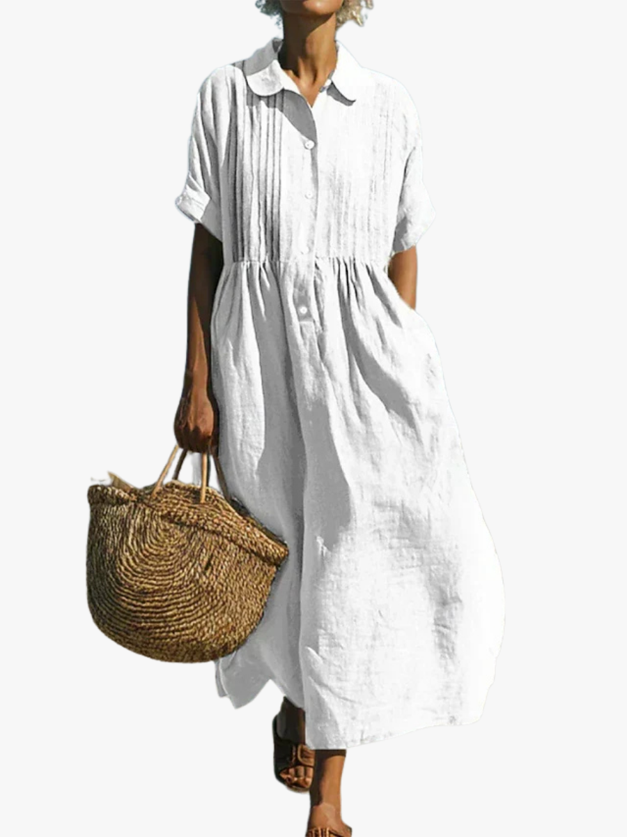 Robe en lin et coton boutonnée à coupe fluide