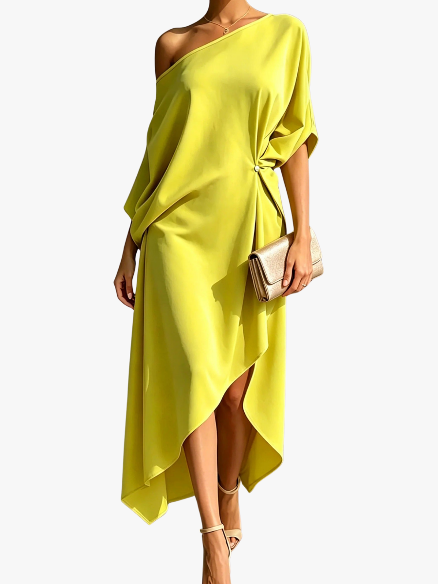 Robe midi asymétrique à une épaule et coupe fluide