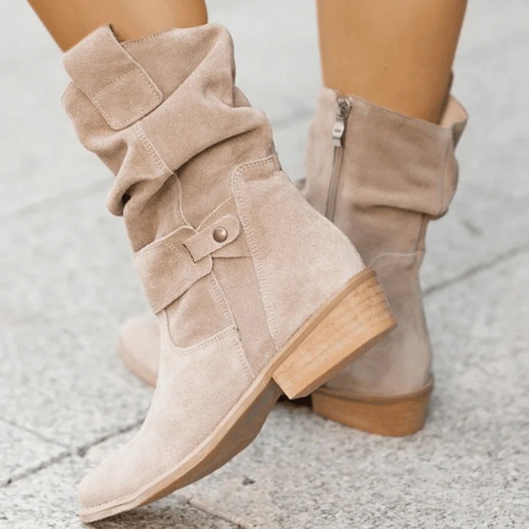 Bottes mi-mollet pour femmes automne souples structurées en suédine avec style intemporel Léonie