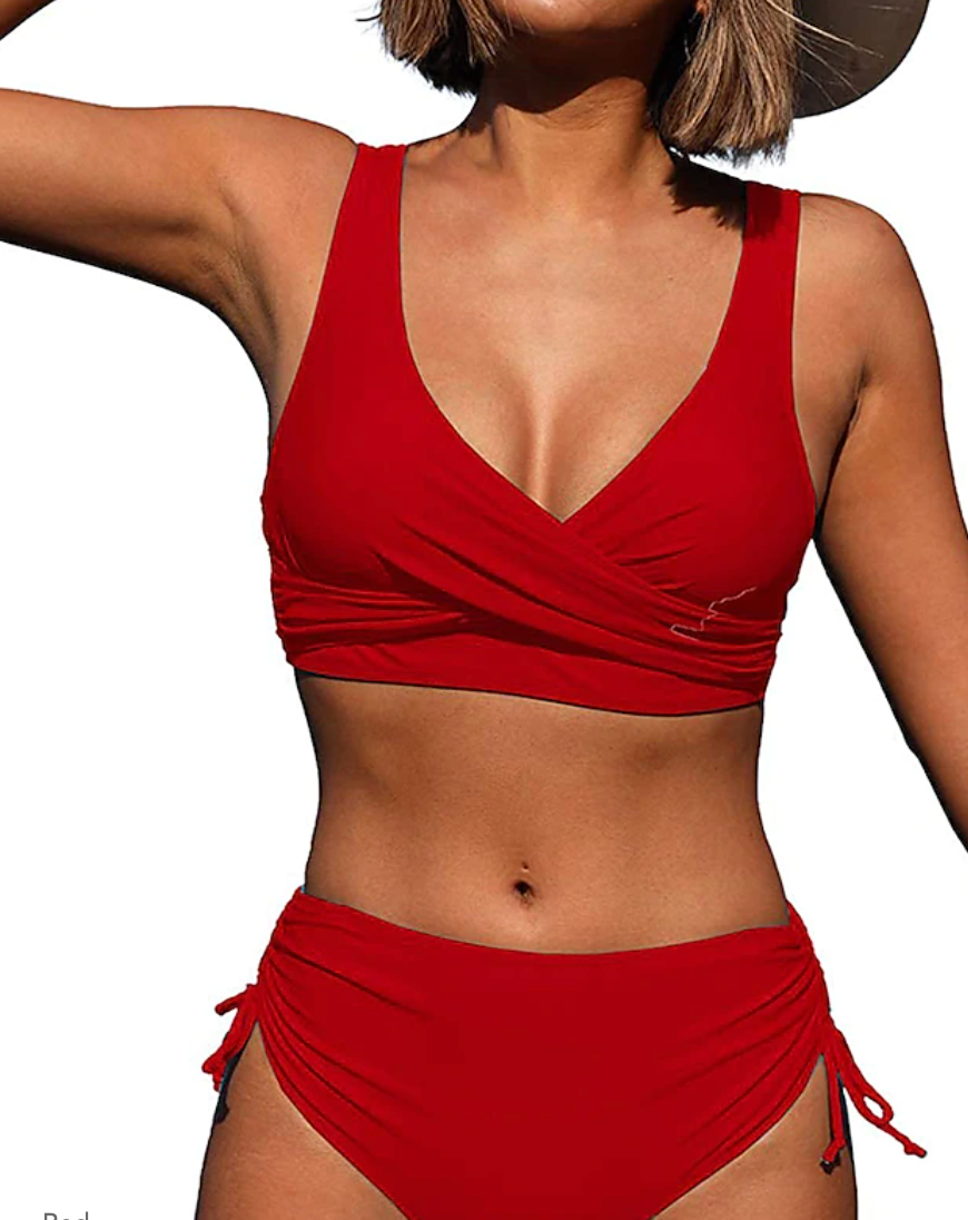 Bikini Taille Haute Croisé – Deux Pièces Confortables à Bretelles Larges et Culotte Froncée