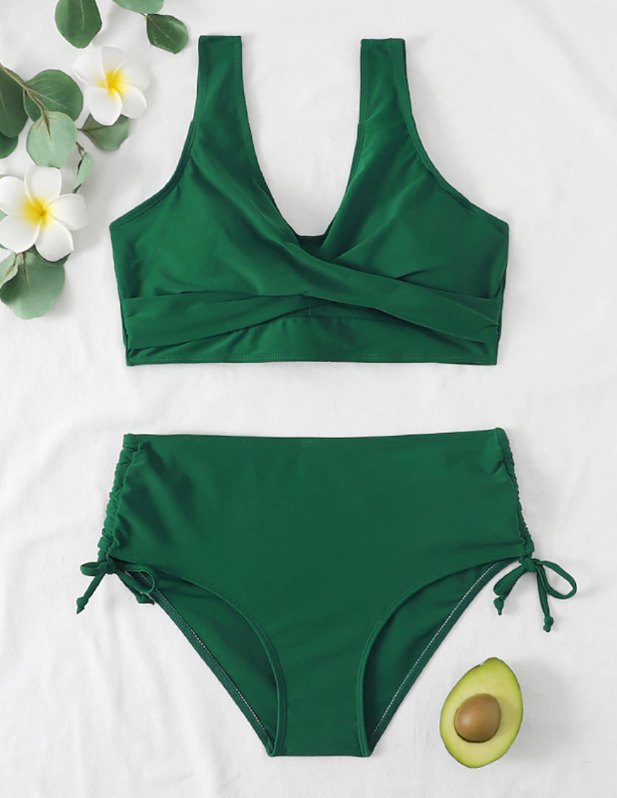 Bikini Taille Haute Croisé – Deux Pièces Confortables à Bretelles Larges et Culotte Froncée