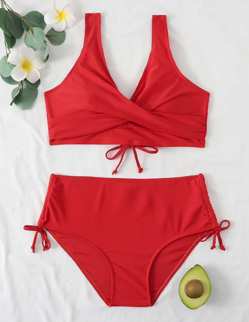 Bikini Taille Haute Croisé – Deux Pièces Confortables à Bretelles Larges et Culotte Froncée