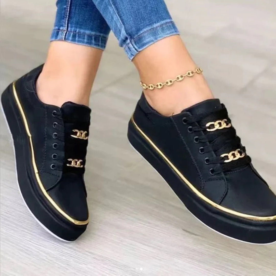 Baskets pour femme automne élégantes en simili cuir avec détails dorés et lacets Federica