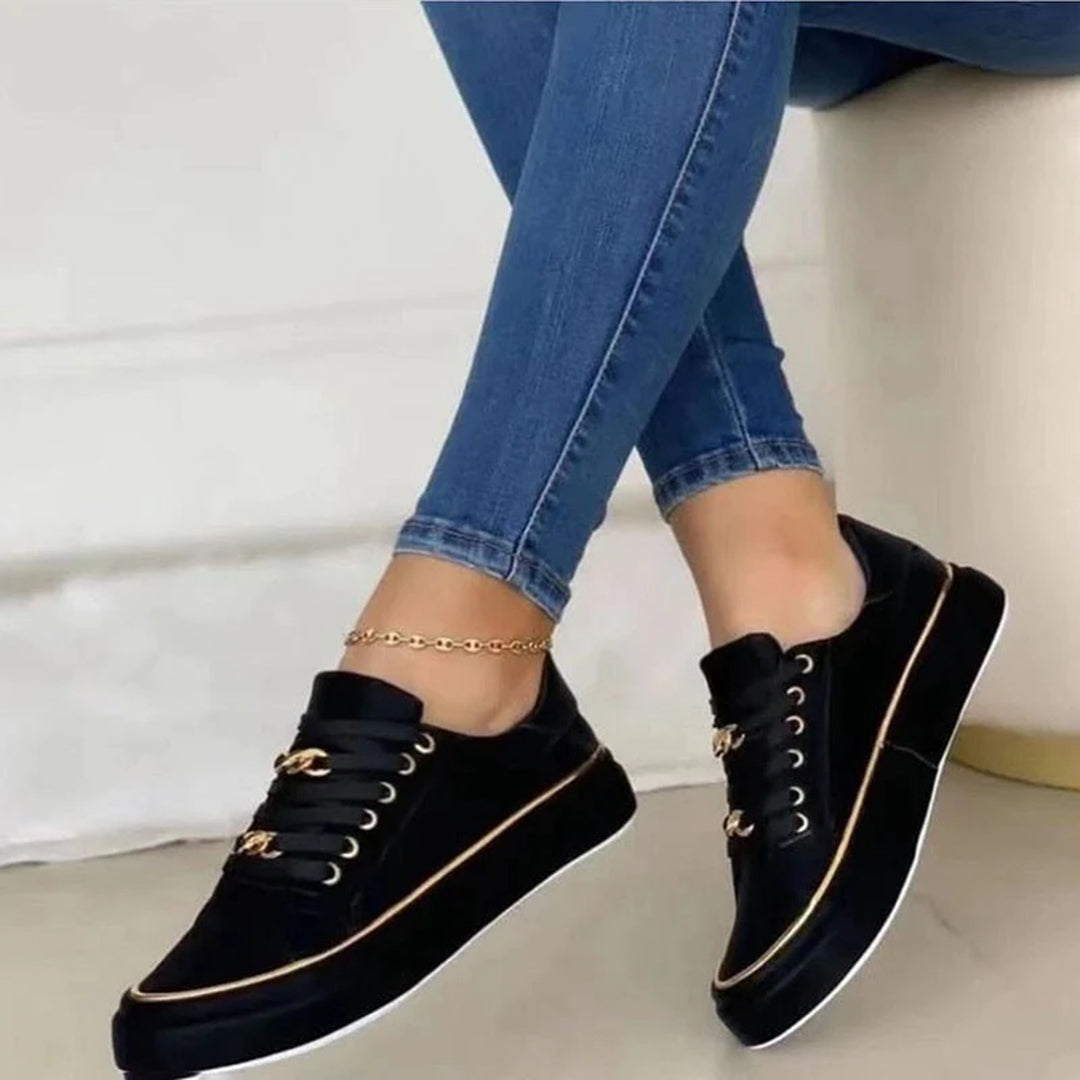 Baskets pour femme automne élégantes en simili cuir avec détails dorés et lacets Federica