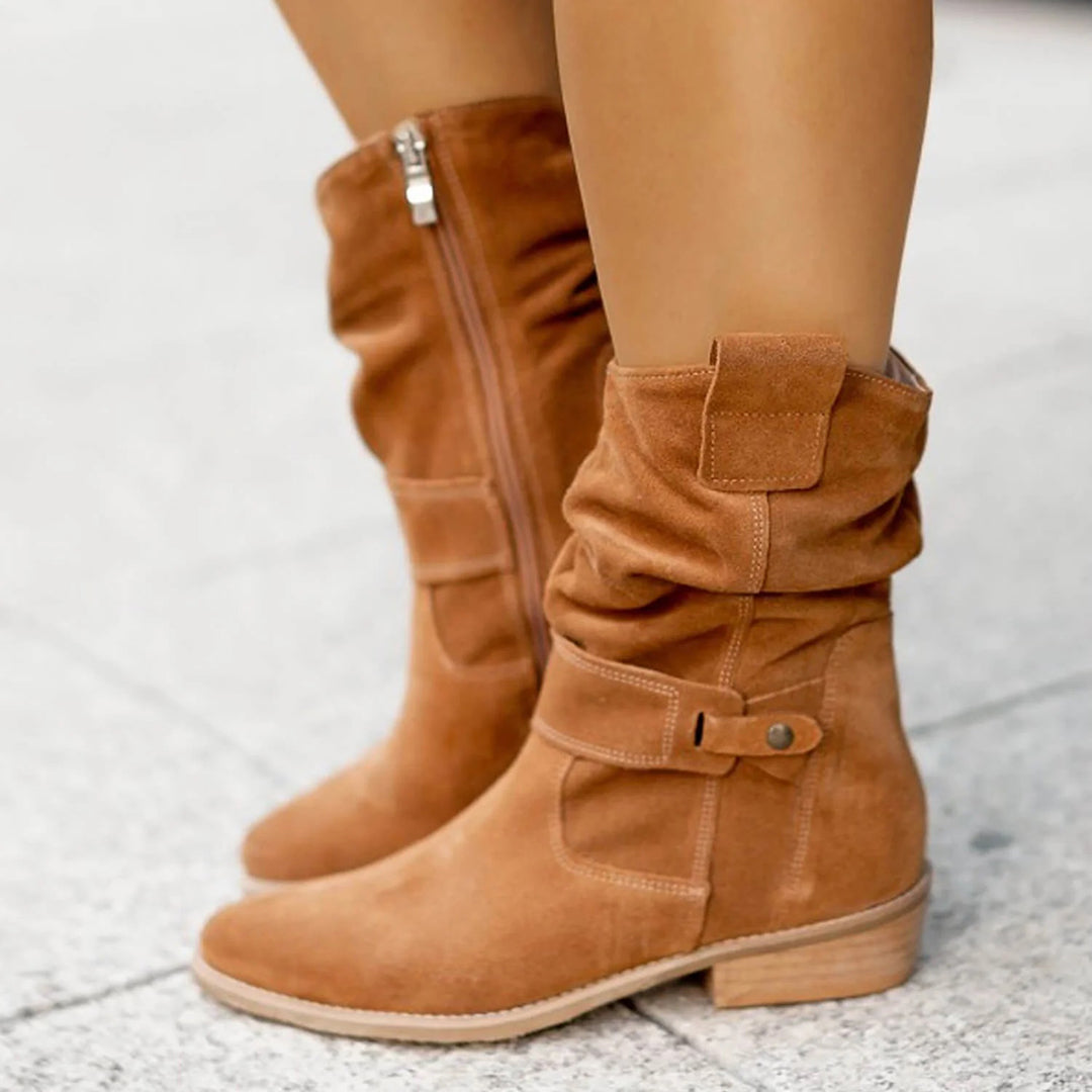 Bottes mi-mollet pour femmes automne souples structurées en suédine avec style intemporel Léonie