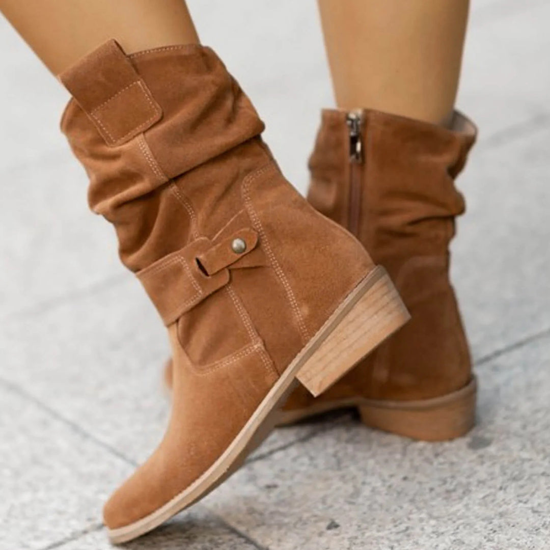 Bottes mi-mollet pour femmes automne souples structurées en suédine avec style intemporel Léonie
