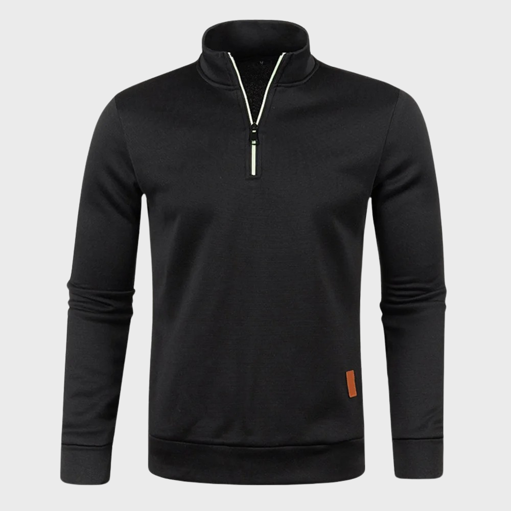 Pull zippé pour homme automne en tissu chiné à col montant à coupe droite Torsten