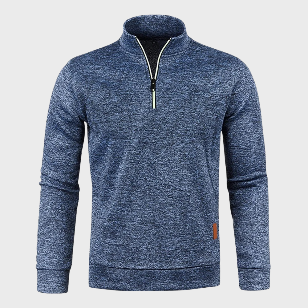 Pull zippé pour homme automne en tissu chiné à col montant à coupe droite Torsten