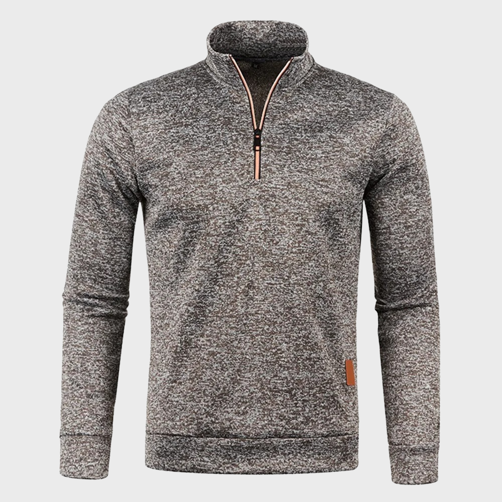 Pull zippé pour homme automne en tissu chiné à col montant à coupe droite Torsten