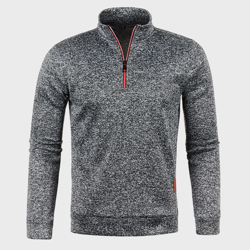 Pull zippé pour homme automne en tissu chiné à col montant à coupe droite Torsten