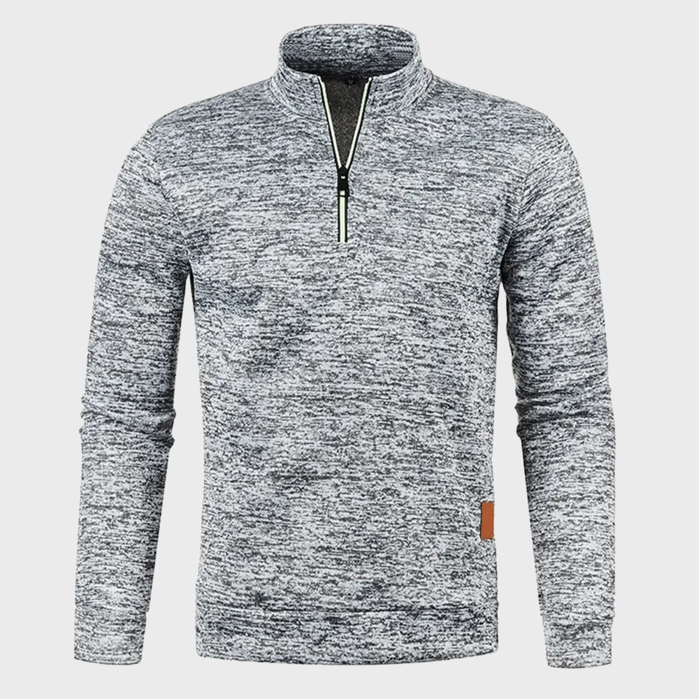 Pull zippé pour homme automne en tissu chiné à col montant à coupe droite Torsten