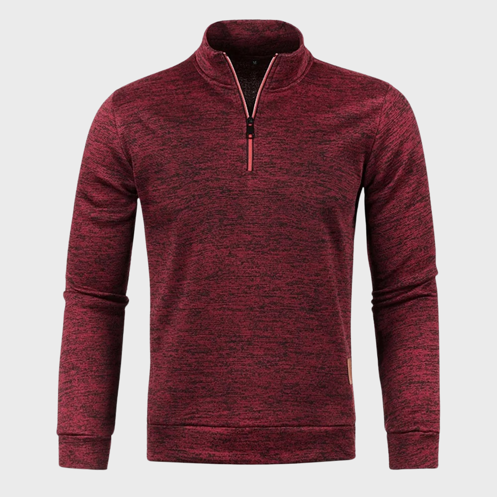 Pull zippé pour homme automne en tissu chiné à col montant à coupe droite Torsten