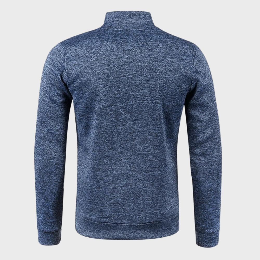 Pull zippé pour homme automne en tissu chiné à col montant à coupe droite Torsten