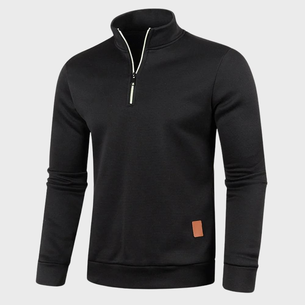 Pull zippé pour homme automne en tissu chiné à col montant à coupe droite Torsten
