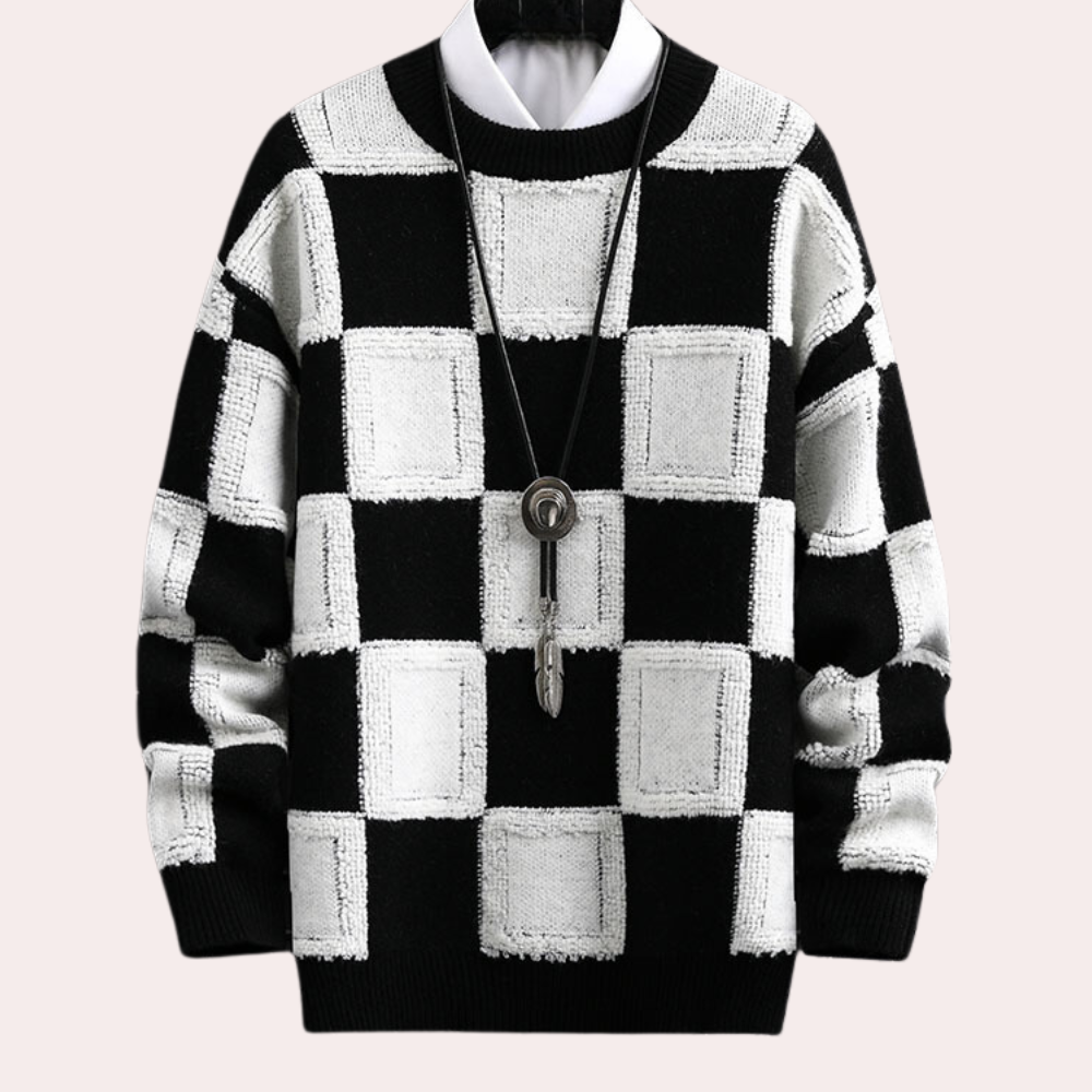 Maxime – Pull homme à carreaux et col rond