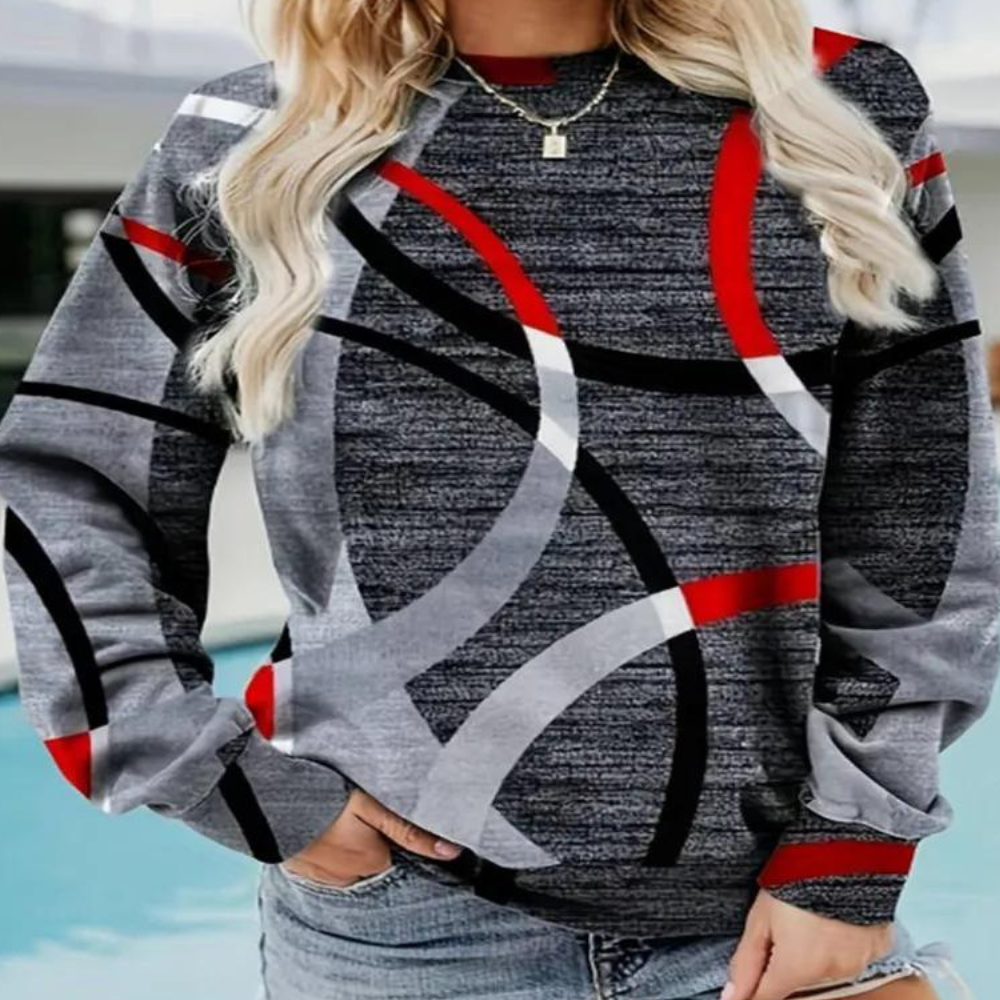 Pull pour femme automne chaud imprimé denim en tissu technique léger avec coupe ample Elysia