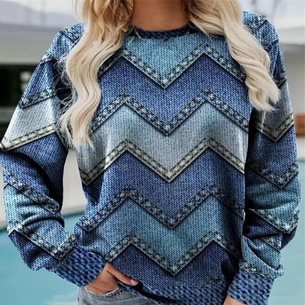 Pull pour femme automne chaud imprimé denim en tissu technique léger avec coupe ample Elysia