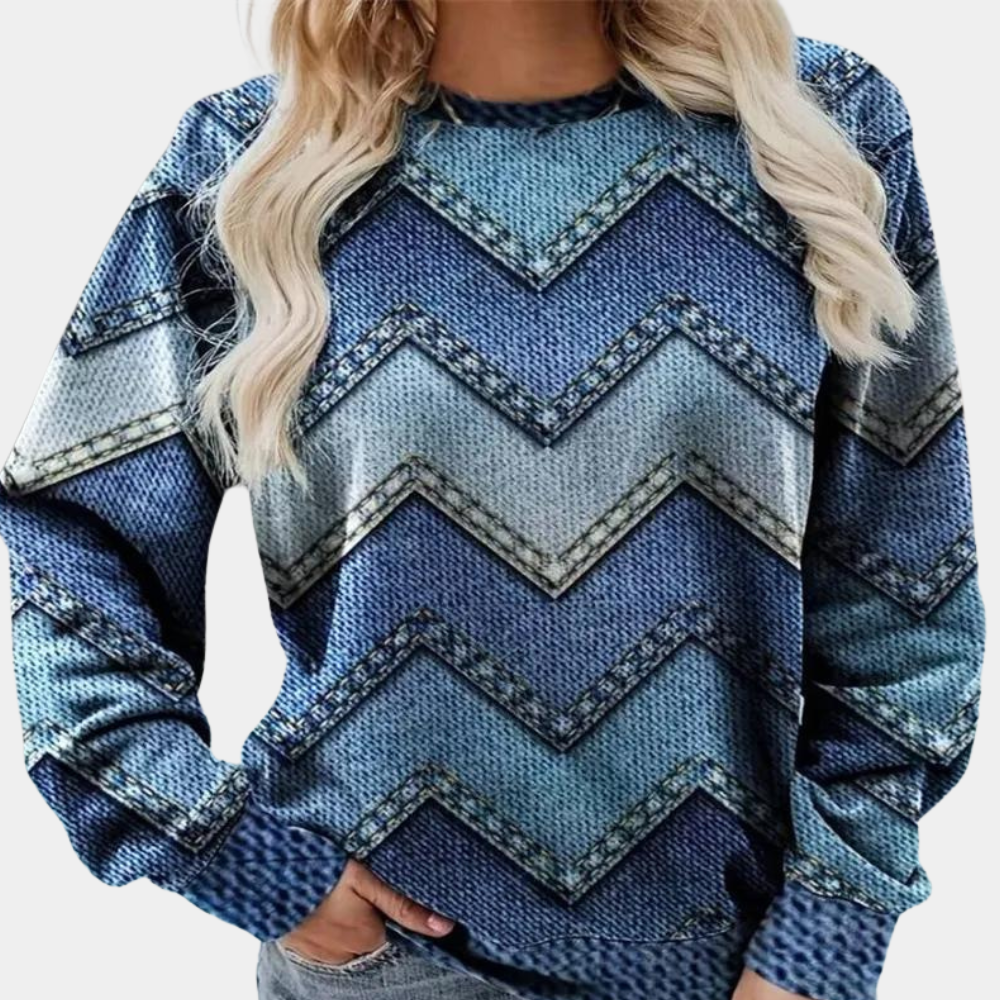 Pull pour femme automne chaud imprimé denim en tissu technique léger avec coupe ample Elysia