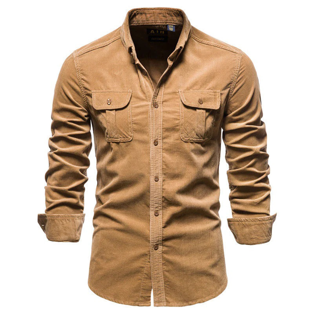 Chemise en velours côtelé pour homme automne chaude en coton avec coupe régulière Conor