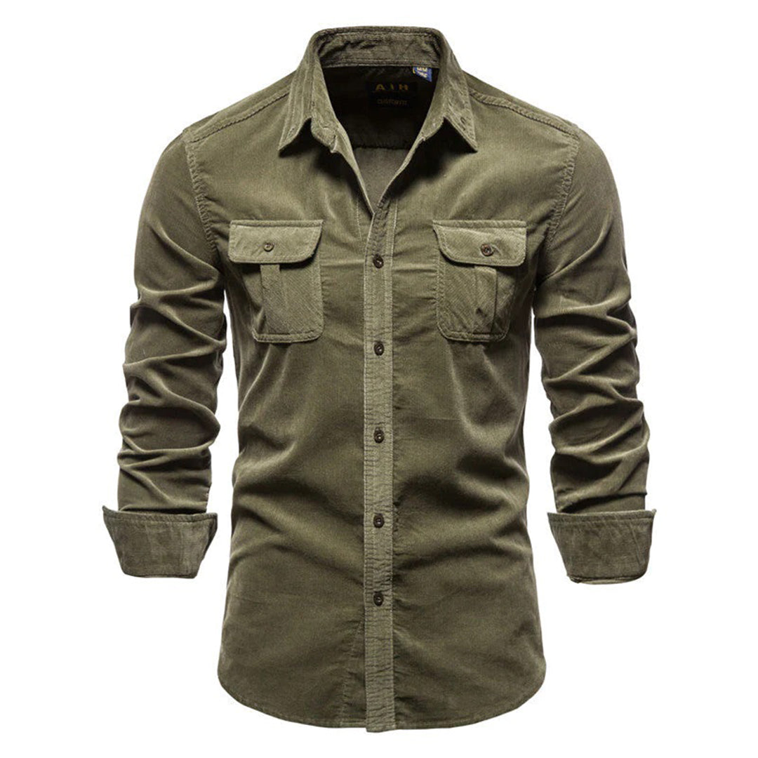Chemise en velours côtelé pour homme automne chaude en coton avec coupe régulière Conor
