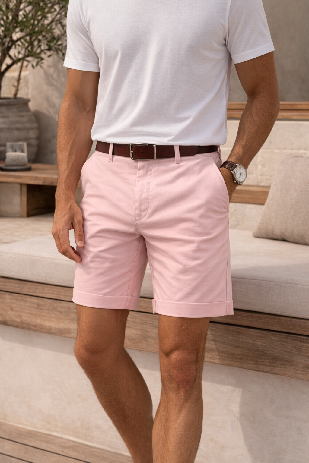 Short homme habillé en sergé de coton coupe ajustée pour l'été