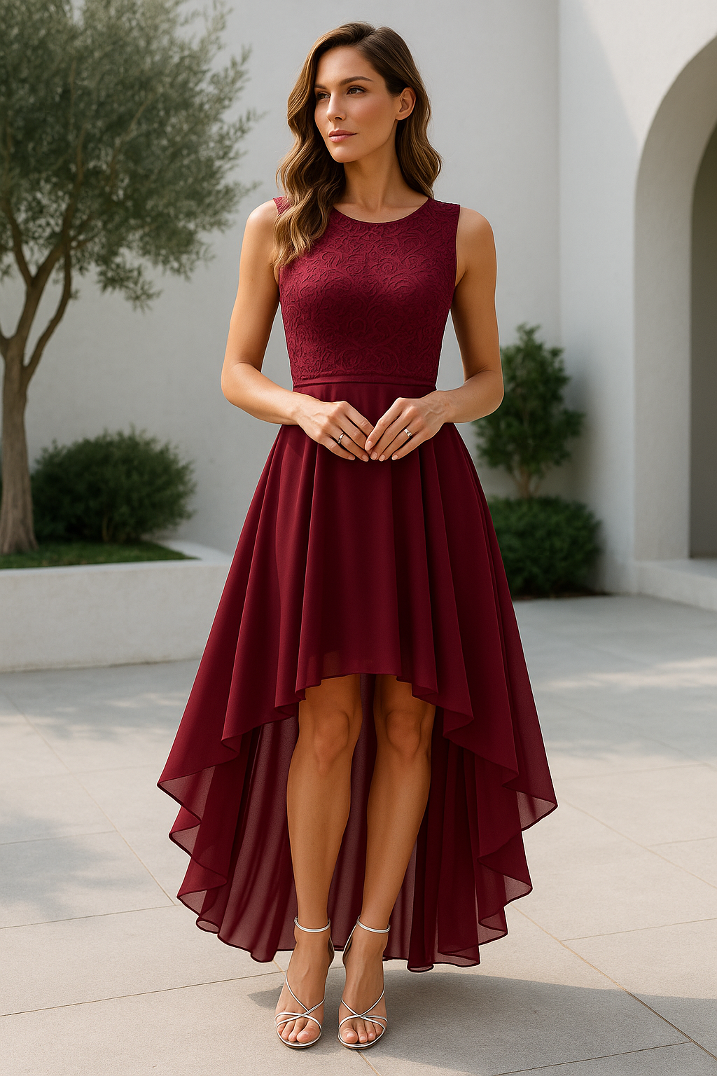 Robe de soirée asymétrique sans manches – élégance fluide et féminine