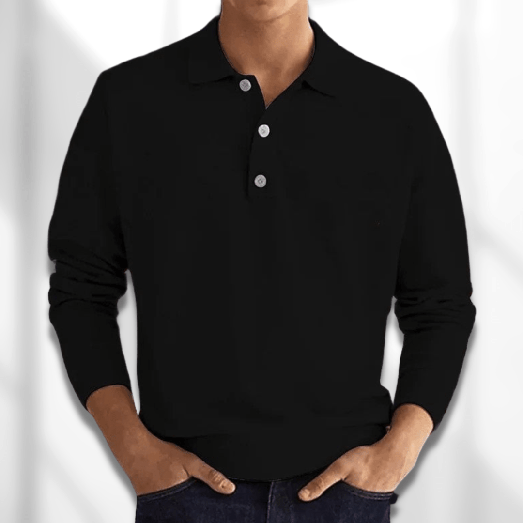 Polo à manches longues pour homme automne raffiné doux en maille de coton avec col classique Émile