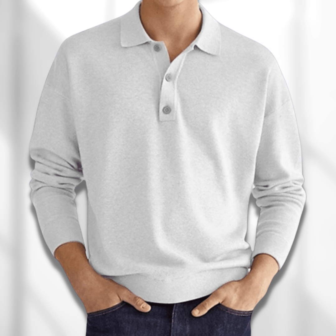 Polo à manches longues pour homme automne raffiné doux en maille de coton avec col classique Émile