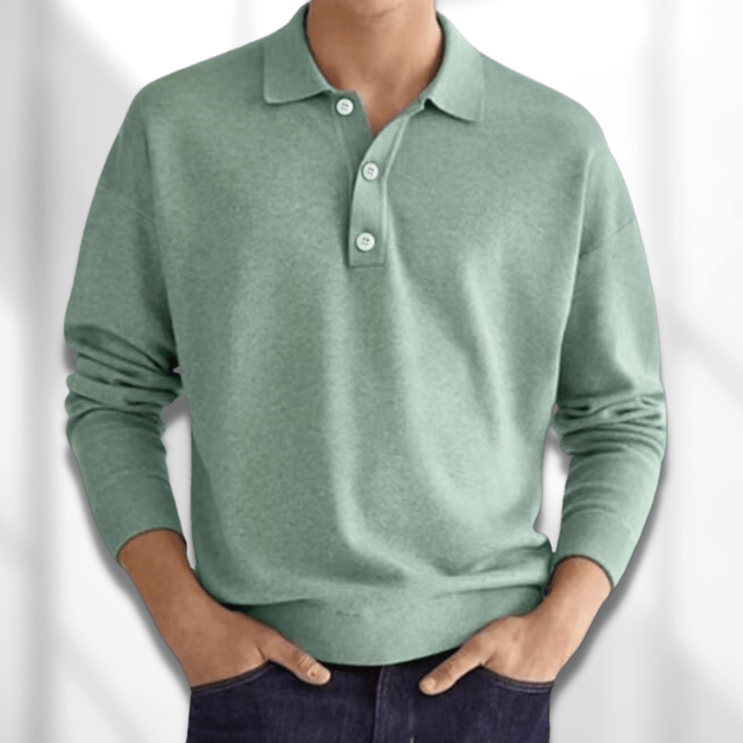 Polo à manches longues pour homme automne raffiné doux en maille de coton avec col classique Émile