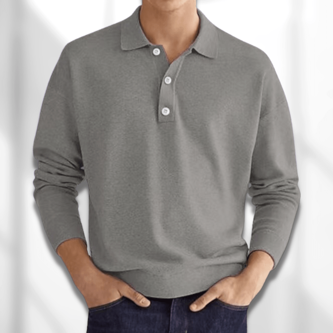 Polo à manches longues pour homme automne raffiné doux en maille de coton avec col classique Émile