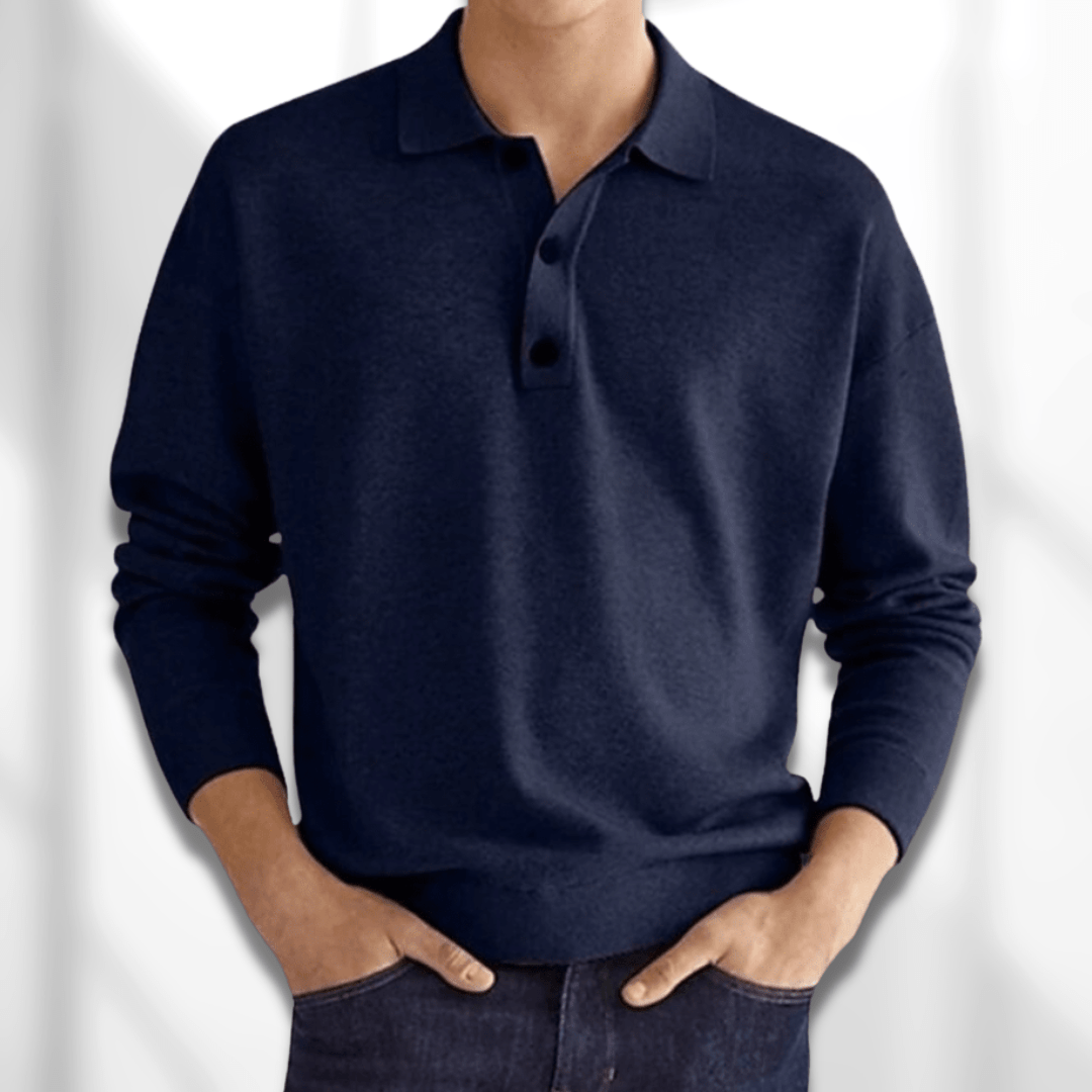 Polo à manches longues pour homme automne raffiné doux en maille de coton avec col classique Émile