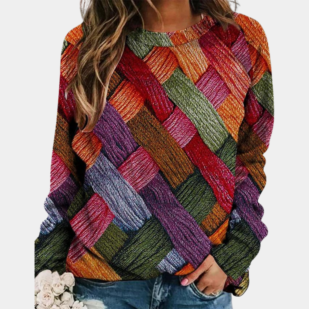Pull en maille douce pour femme automne à imprimé graphique à coupe ample Livia