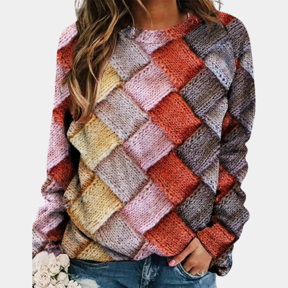 Pull en maille douce pour femme automne à imprimé graphique à coupe ample Livia